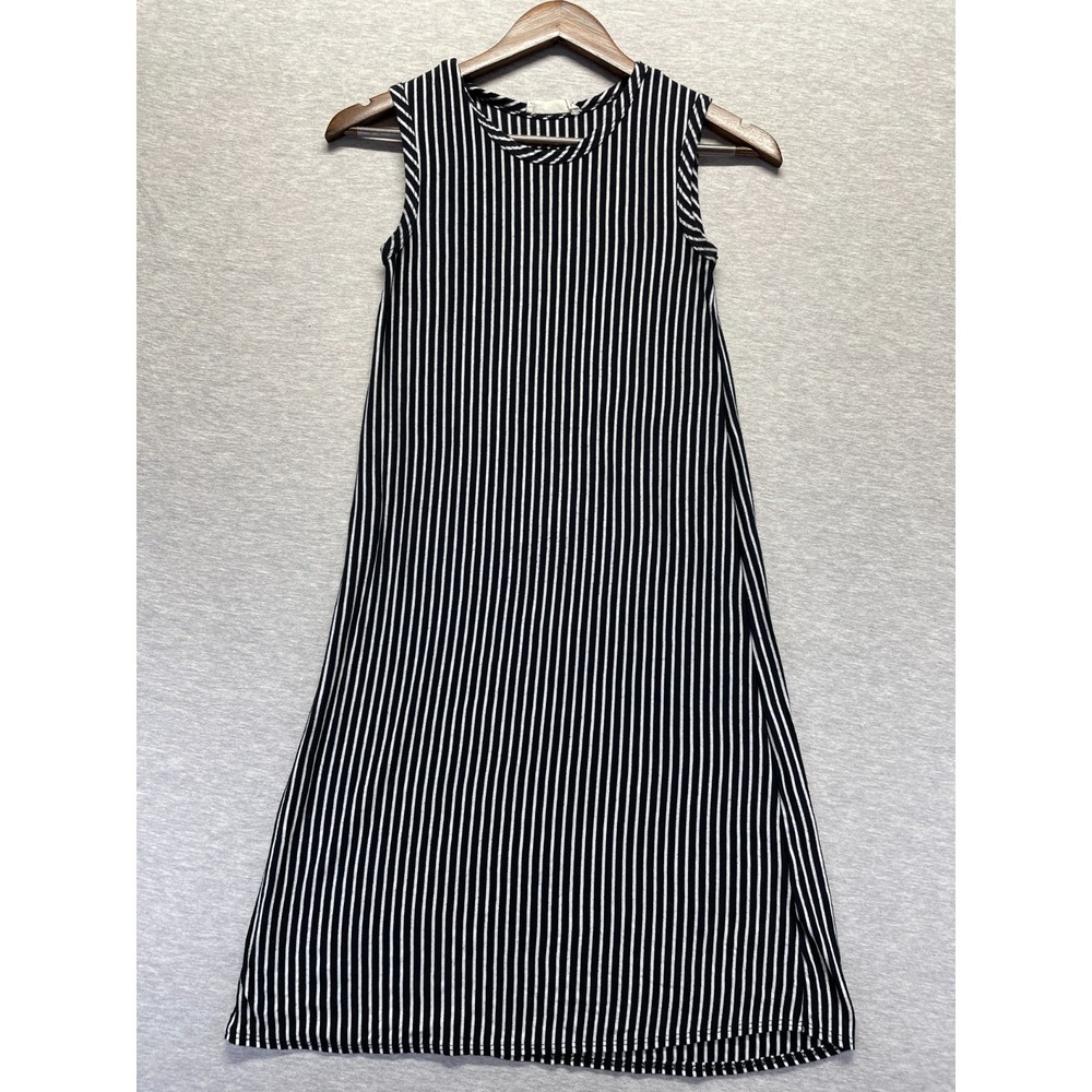 Forever Rose A Line Dress Womens Small Black White Striped Sleeveless Round Neck
